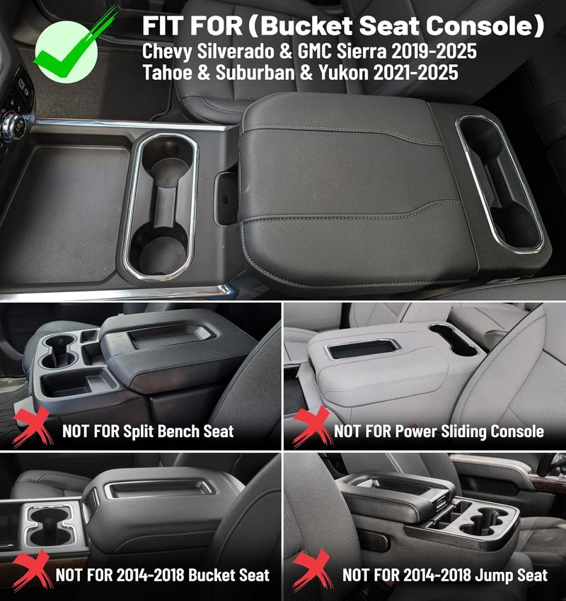 Sinvanho Center Console Armrest Cover for Chevy Chevrolet Silverado/GMC Sierra 2019-2024 2025, Tahoe & Suburban & Yukon 2021-2025, PU Leather Middle Console Cover Protector Pad, Truck Interior Accessories - Image 2